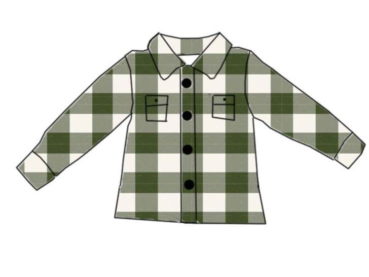 Christmas Tree Green Plaid Button Down