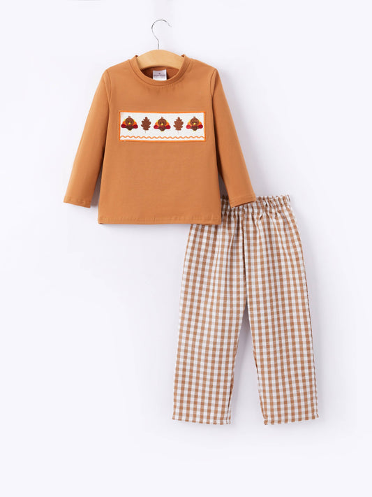 Thanksgiving Smocking Embroidered Outfit Set