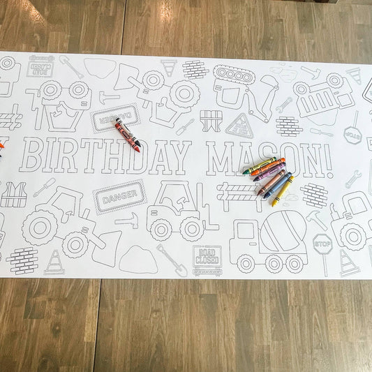 Construction  Coloring Table Runner| Happy Birthday