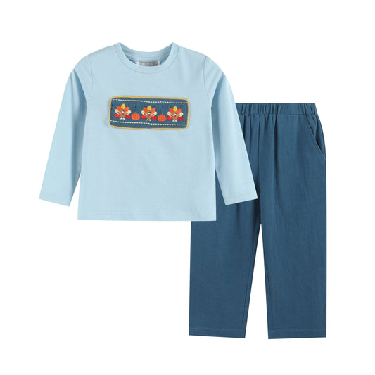 Blue Turkey Smocked Shirt and Pants Set