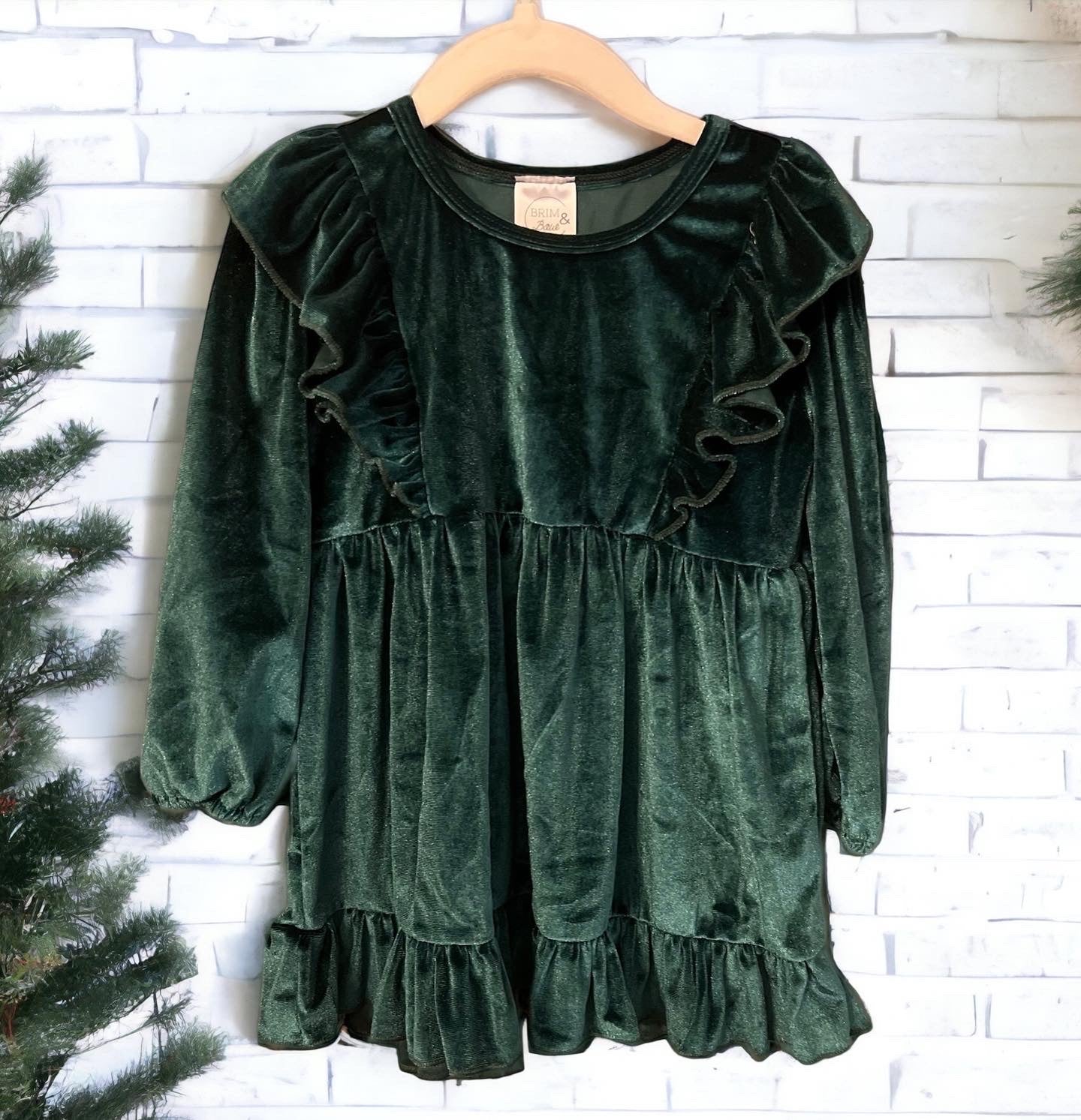 Emerald Velvet Ruffle Dress