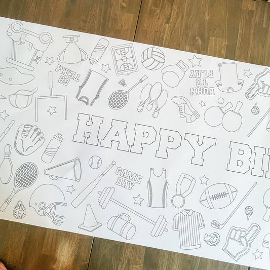 Sports Coloring Table Runner| Happy Birthday