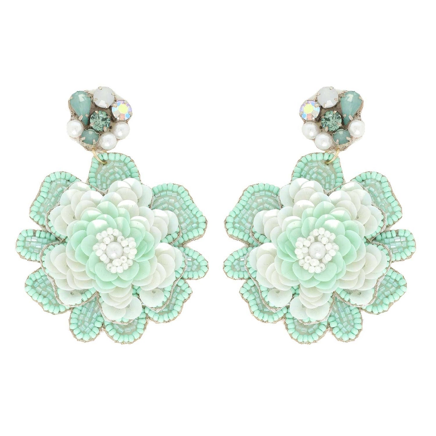 2-Tier Jeweled Floral Bead Mix Drop Earrings