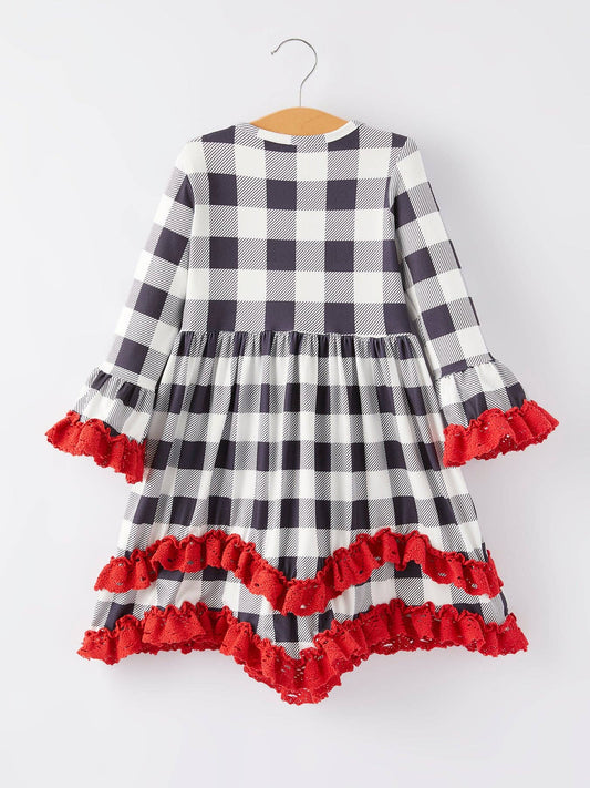 Girls Christmas Applique Long Sleeve Dress