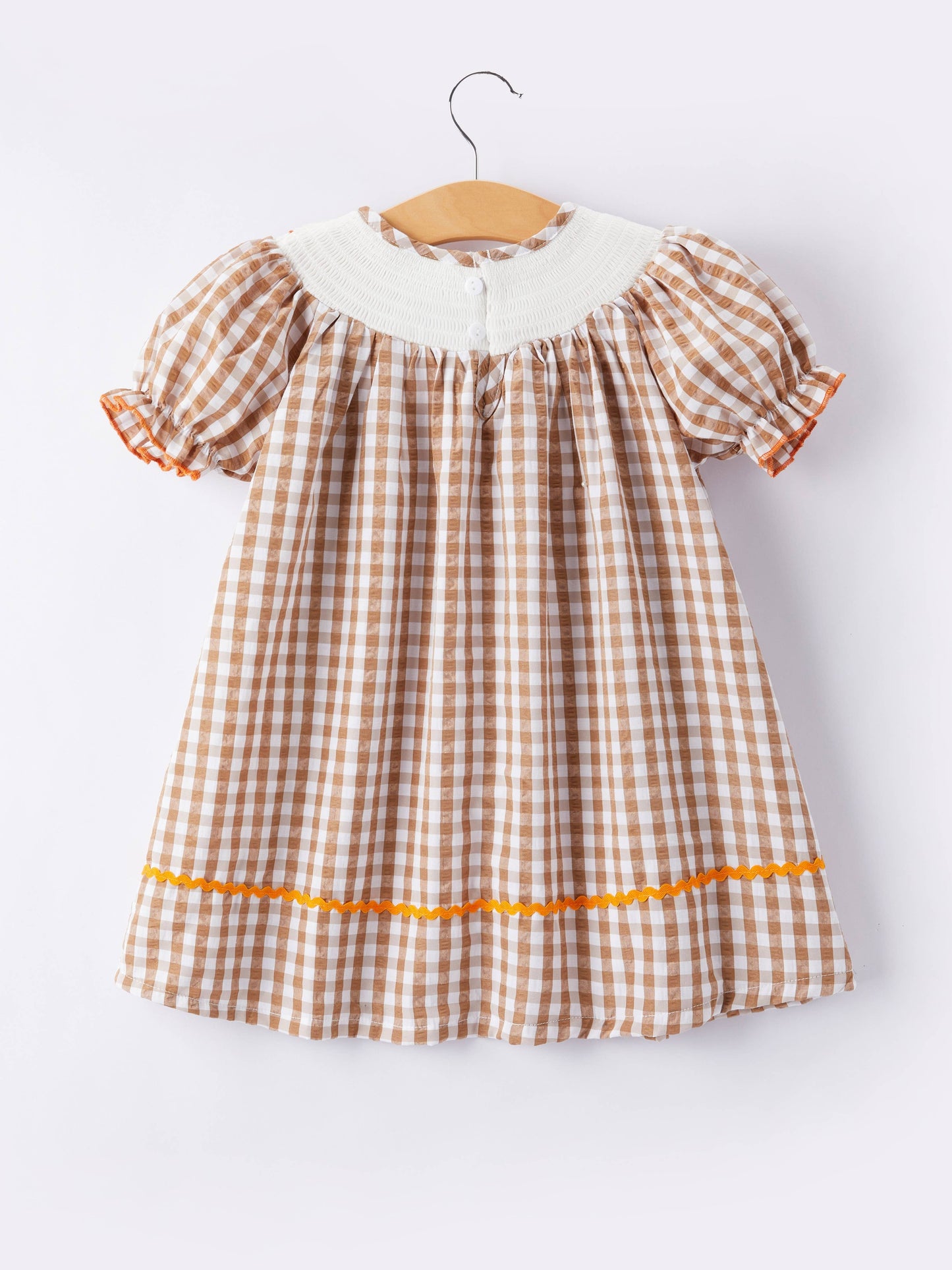 Thanksgiving (Turkey Leaf) Smocked Embroidered Plaid Dress