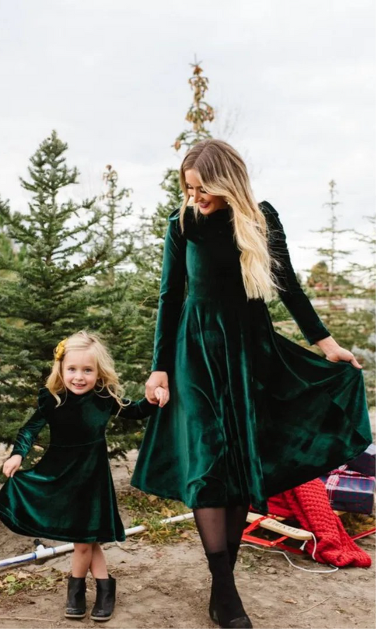 Velvet Holiday Dress - Emerald