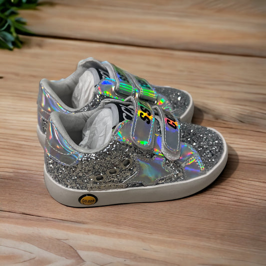 Toddler Shoes - Silver Glitter Velcro (PREORDER- stock eta 2/28)