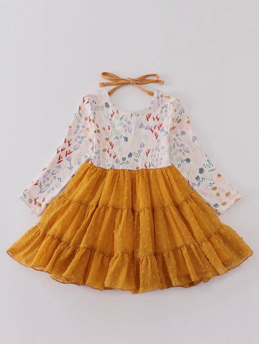 Mustard Tutu Fall Printed Dress