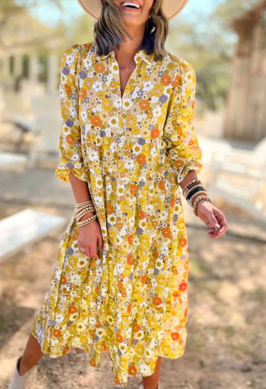 Yellow Floral Fall Dress