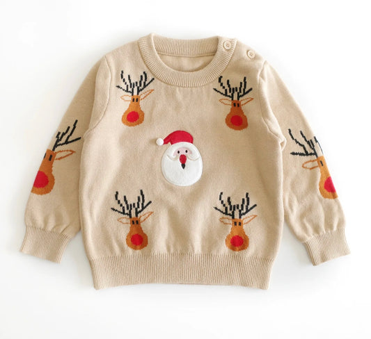 Tan Reindeer Santa Sweater