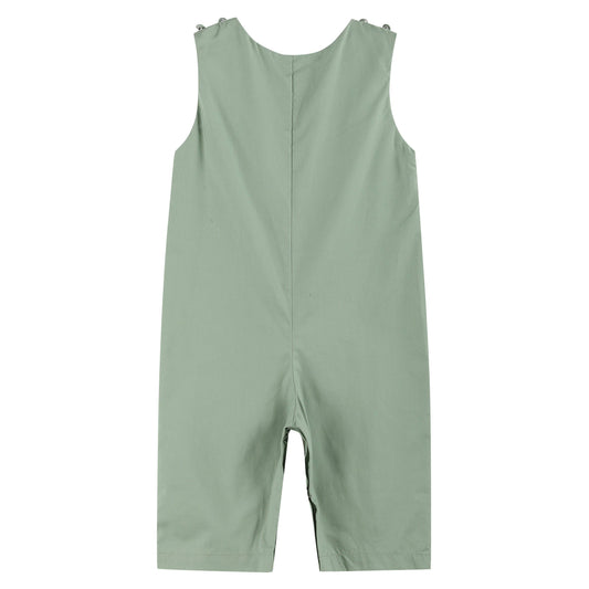 Sage Green Turkey Smocked Overalls: 3-6M