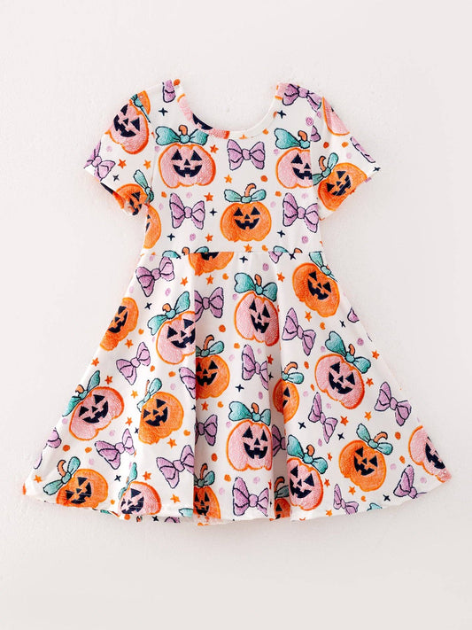 Pumpkin Bow Print Dress