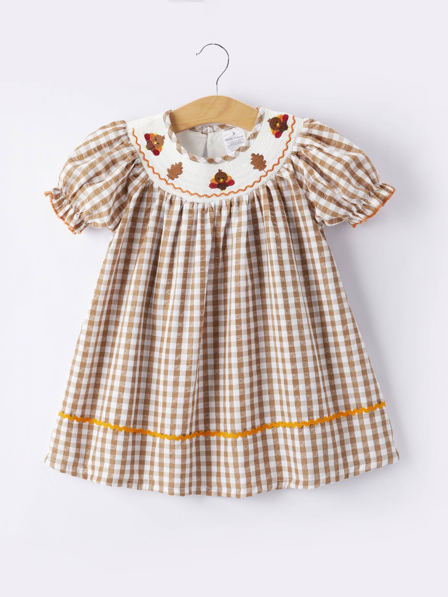 Thanksgiving (Turkey Leaf) Smocked Embroidered Plaid Dress