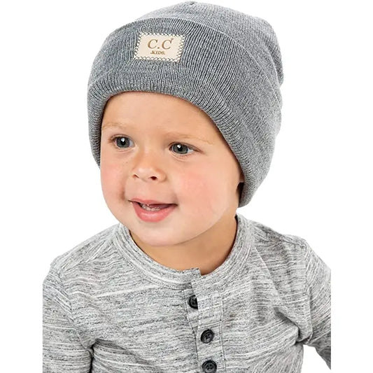 Kids Suede Patch Beanie - Gray