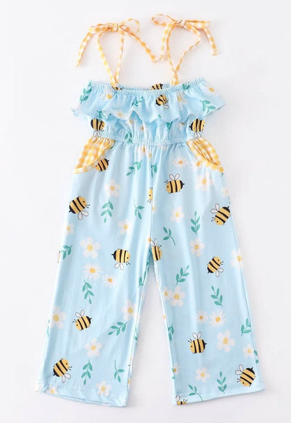 Blue Bees Ruffle Jumpsuits