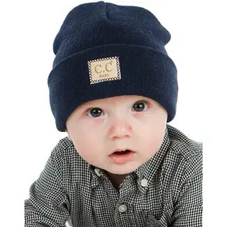 Baby Suede Patch Beanie - Navy