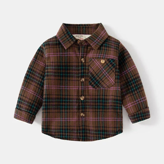 Plaid Button Down Fleece Lined - Brown