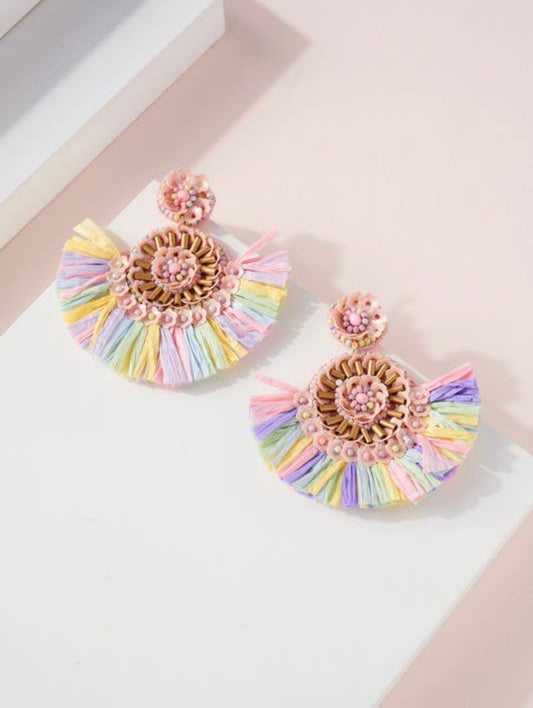 Pastel Beaded Fan Earrings