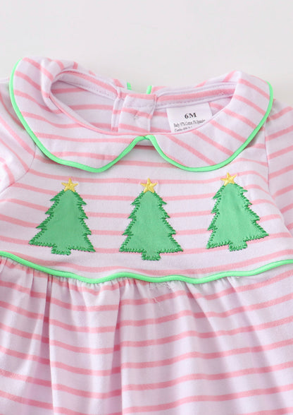 Pink Striped Christmas Tree Romper