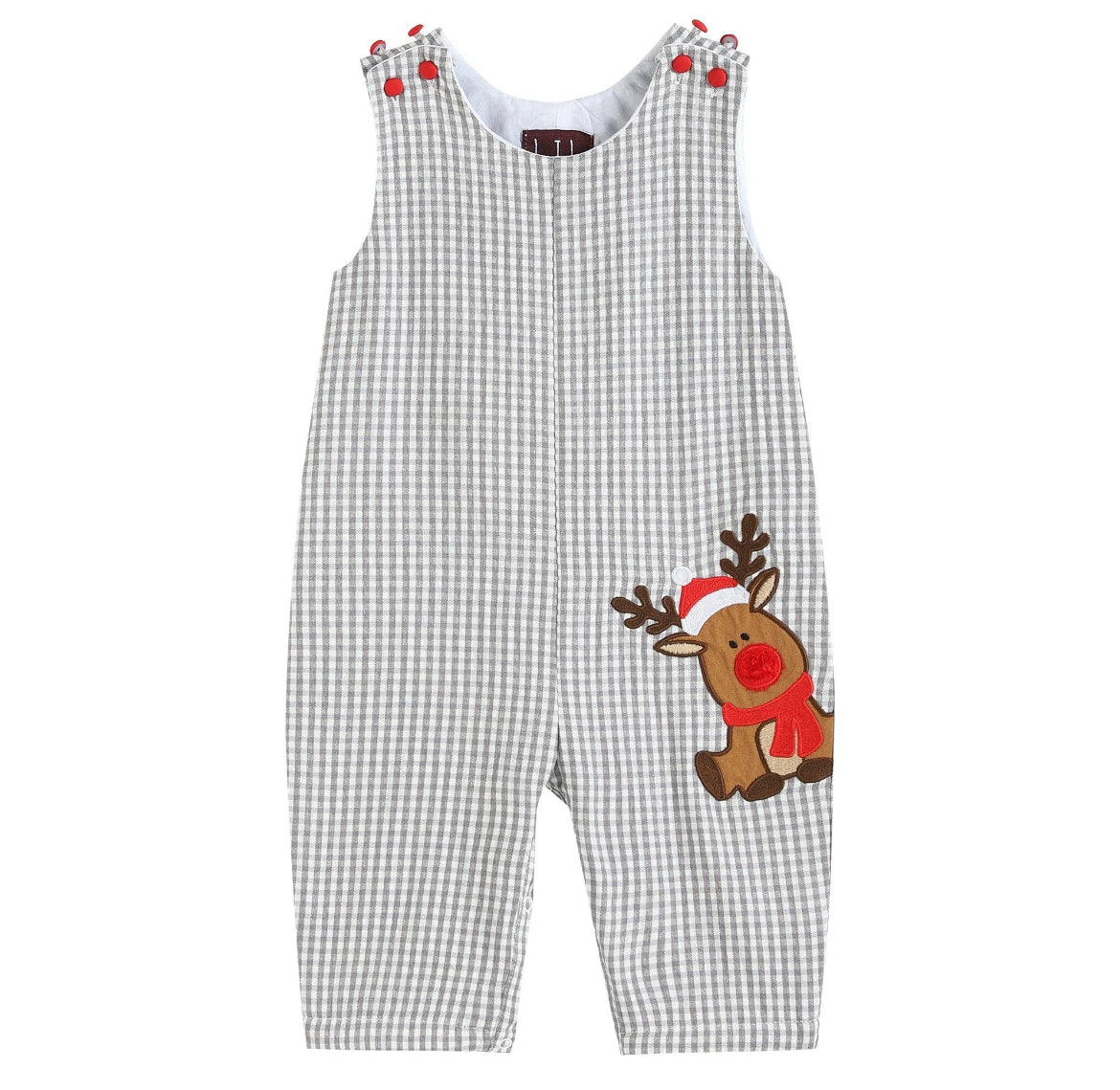 Gray Gingham Reindeer Overalls