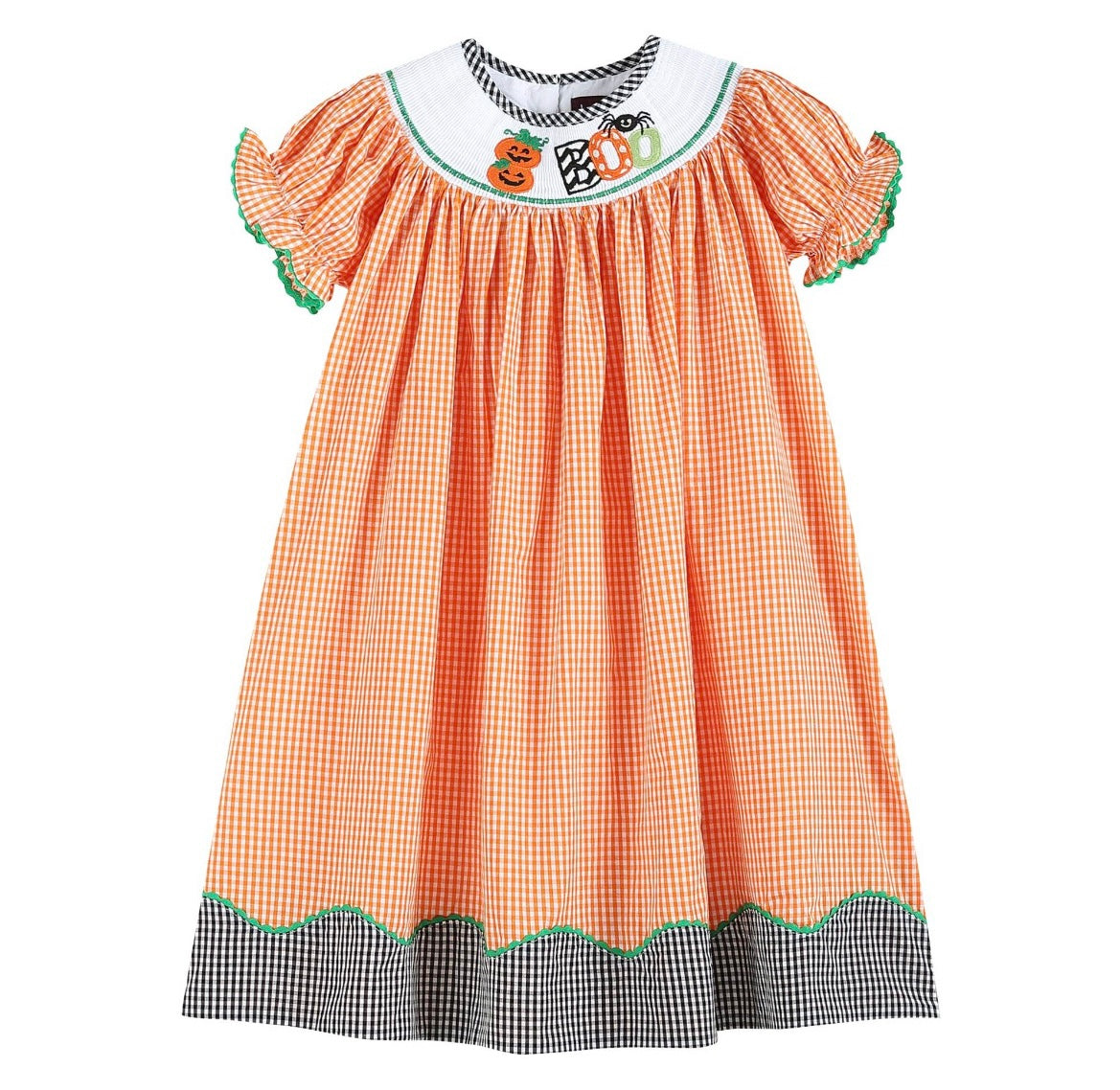 Gingham Smocked Dress - Orange Boo