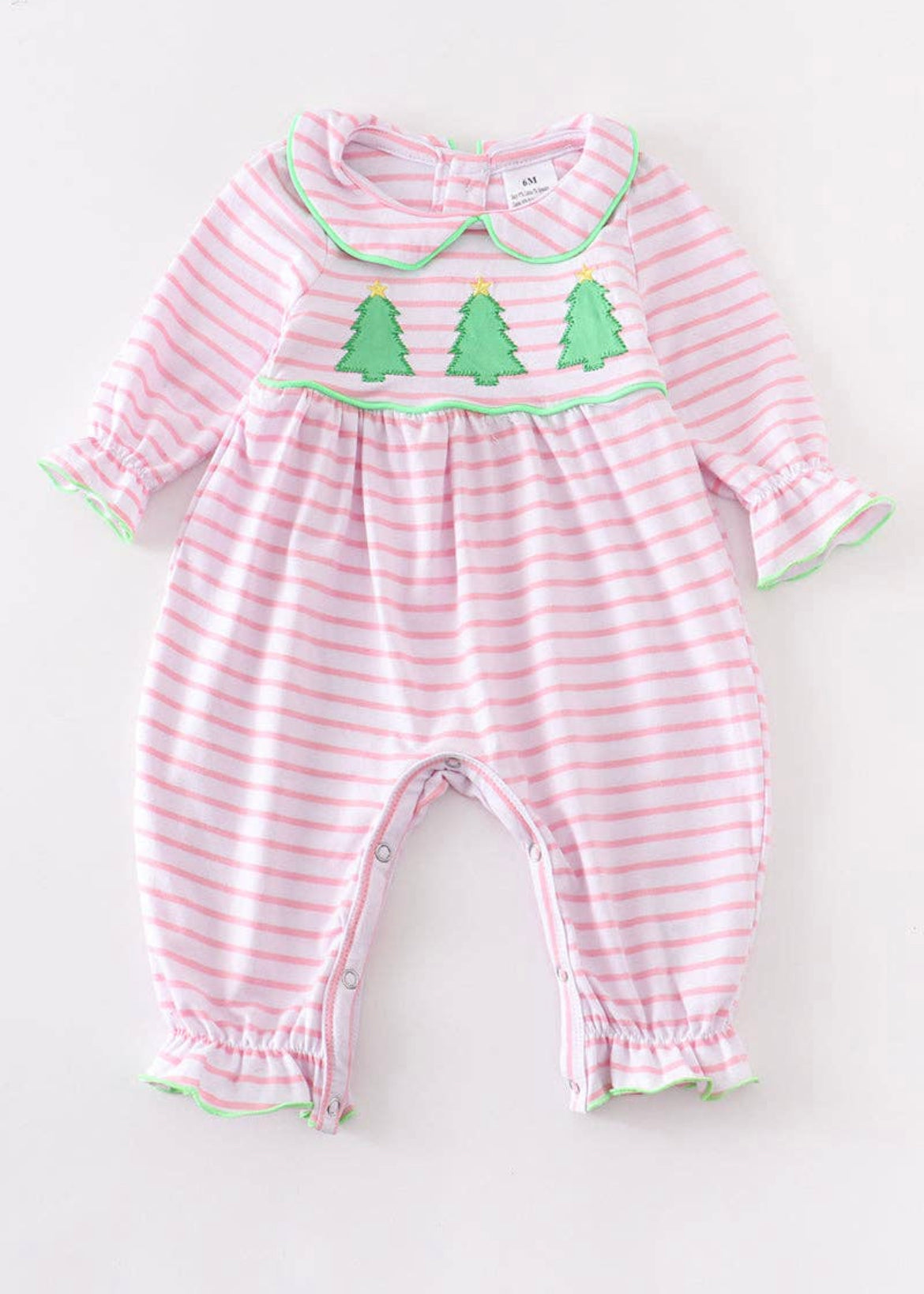 Pink Striped Christmas Tree Romper