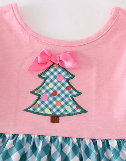 Pink Christmas Tree Ruffled Dress